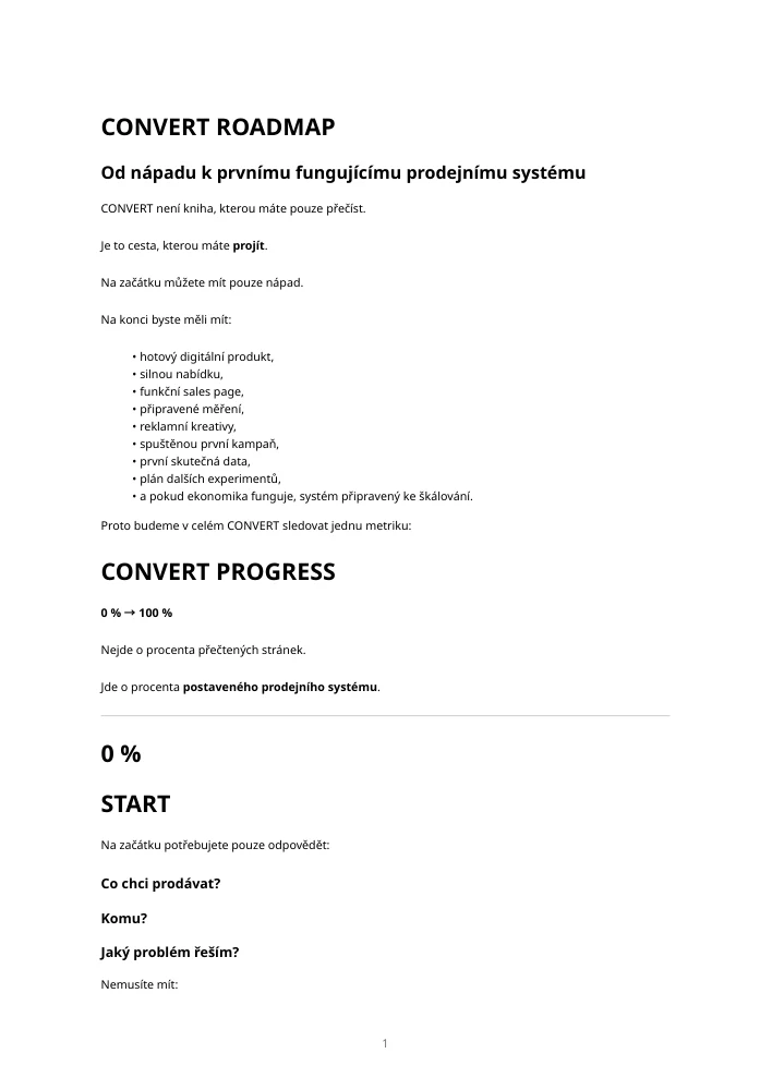 Titulní stránka pracovní roadmapy od 0 do 100 procent.